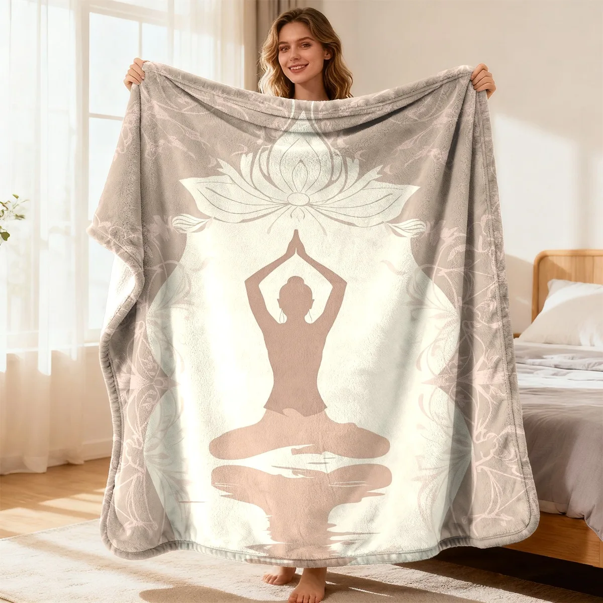 Spa Wellness Yoga - بطانية يوغا فاخرة بتصميم زهرة اللوتس،