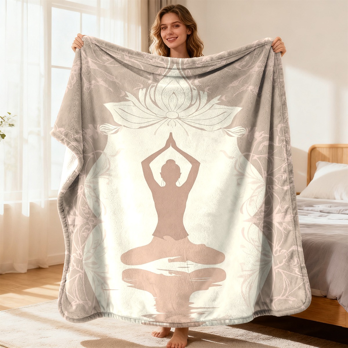Spa Wellness Yoga - بطانية يوغا فاخرة بتصميم زهرة اللوتس،